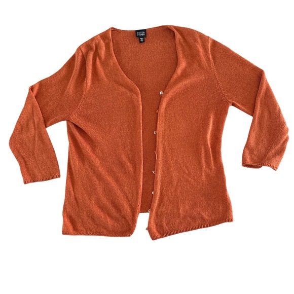 Eileen Fisher Linen Blend Cardigan Sweater Top Burnt Orange Size M/L - Picture 1 of 9